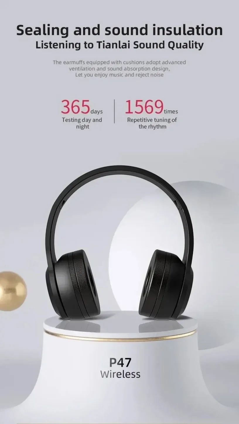 Cuffie Bluetooth P47 Con Microfono Pieghevoli HiFi Bassi Profondi Auricolari Stereo Per Smartphone TV Giochi