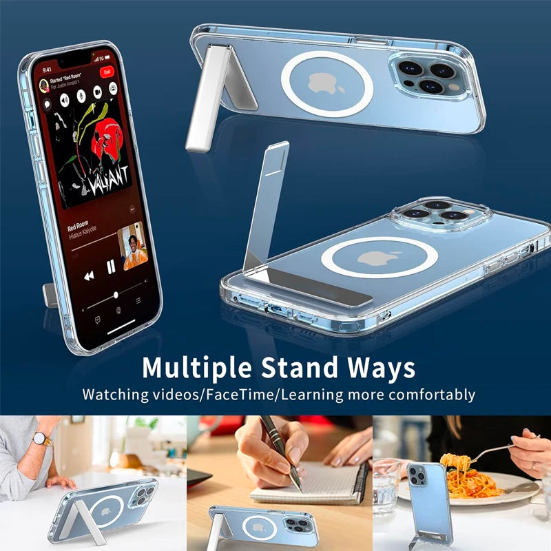 Custodia Magnetica Cristallina Con Cavalletto Per iPhone 12 Mini 13 Mini 15 Pro Max 16 17 Pro Max Con Supporto