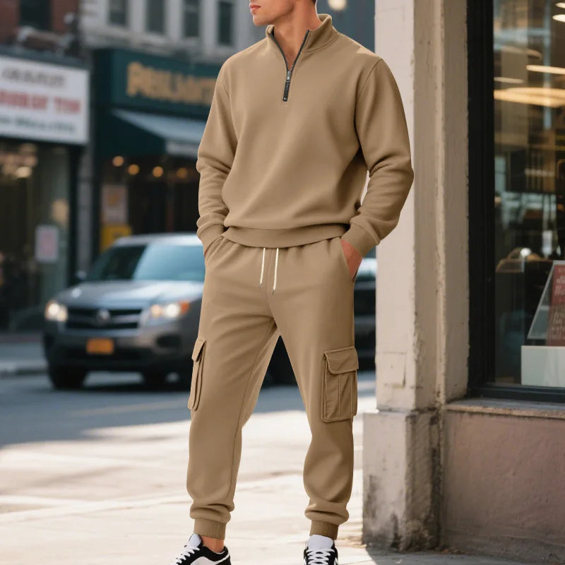 Pantaloni Sportivi Tascabili In Tinta Unita Da Uomo Con Cerniera Calda In Velluto Casual Da Uomo Americano