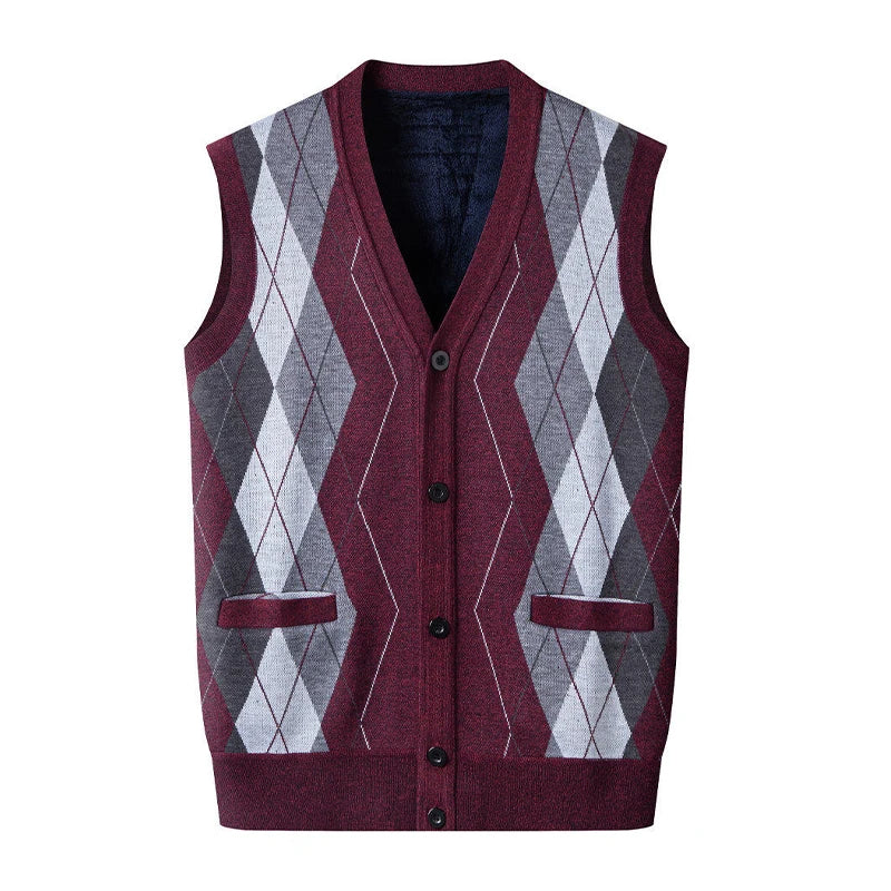 Gilet Maglione Da Uomo Con Scollo A V Senza Maniche Lavorato A Maglia Tinta Unita Con Motivo A Rombi