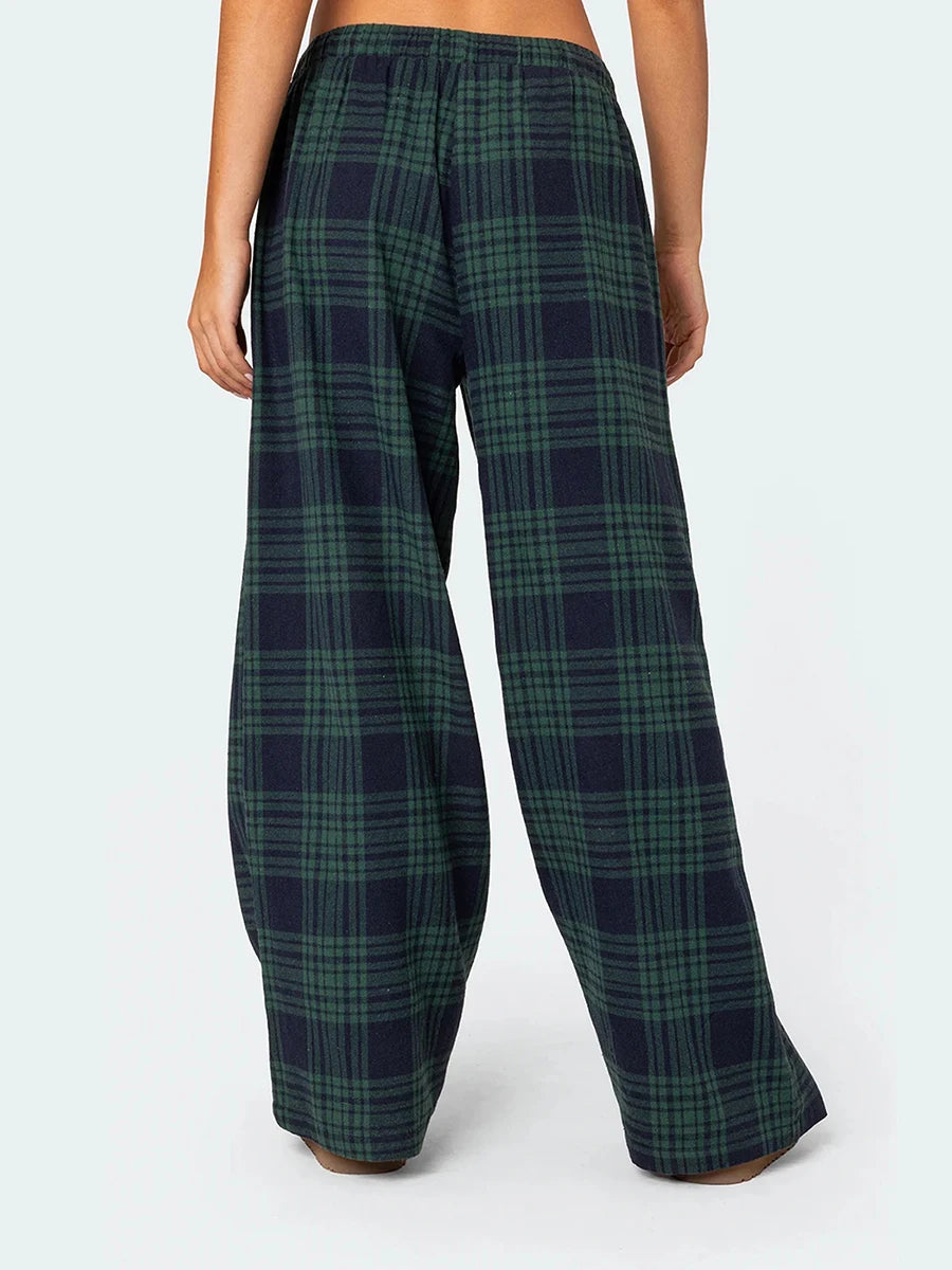 Pantaloni Oversize da Donna Y2K da Salotto Casual Quadri di Moda Elastici Vita Alta con Tasche Pigiama Homewear