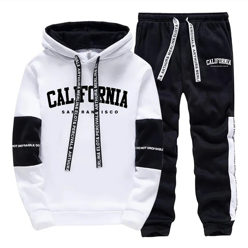 Tuta Sportiva Da Uomo Alla Moda Con Stampa Felpa Con Cappuccio E Pantaloni Per Attività All Aperto Jogging