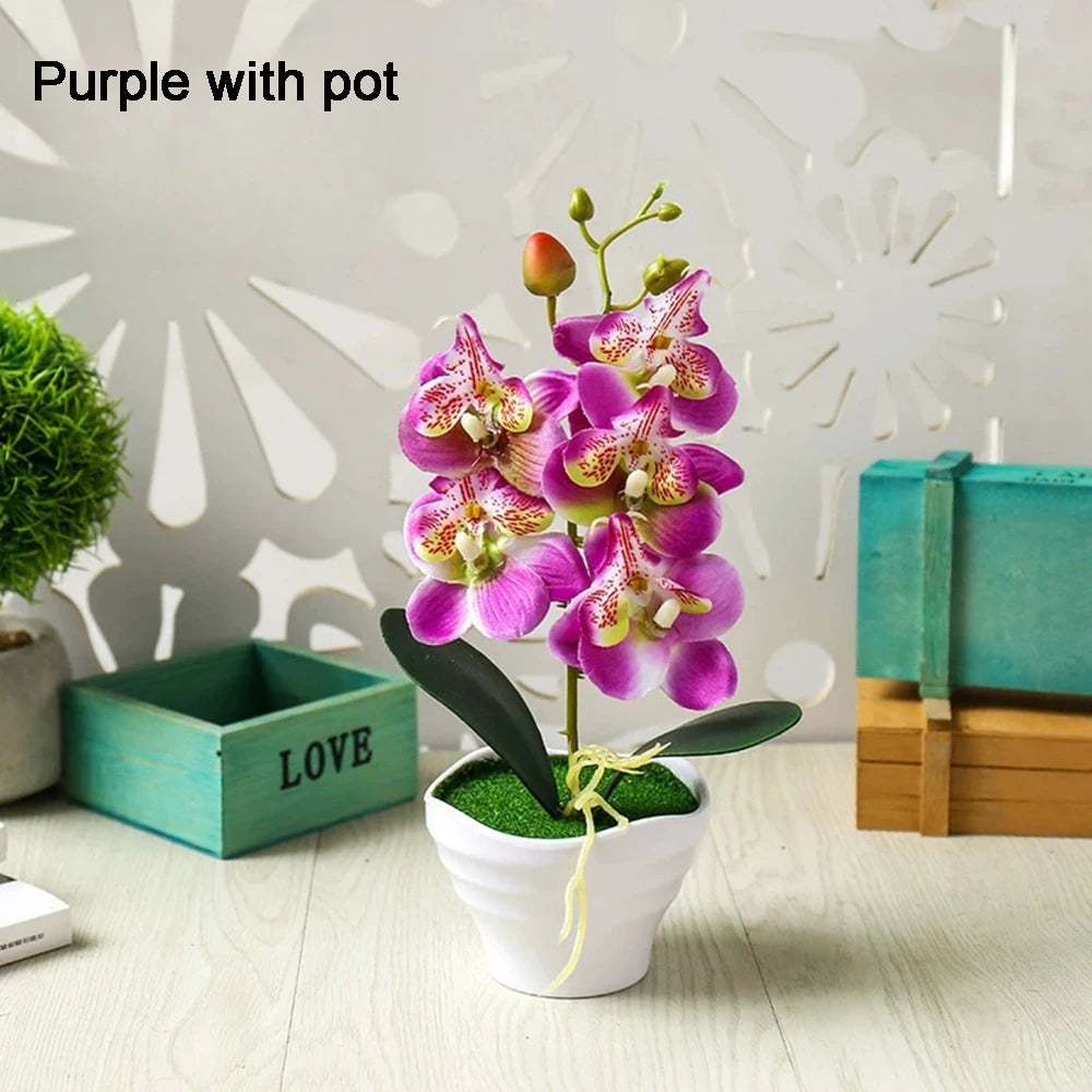 Orchidee Artificiali Con Vaso Bianco Pianta Finta Seta Decorazione Domestica Fiori Finti