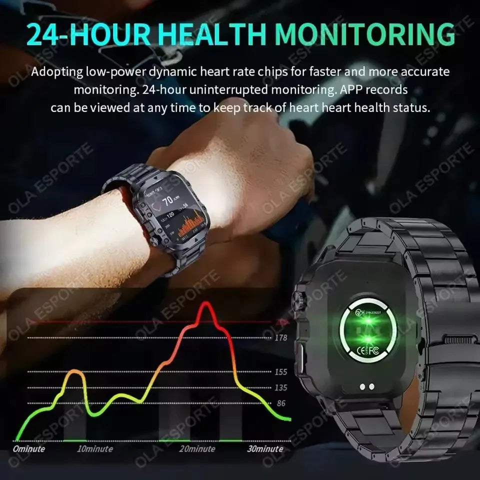 Smartwatch Militare Per Uomo 2026 IP67 3ATM GPS Bluetooth Salute Pressione Sanguigna Chiamate