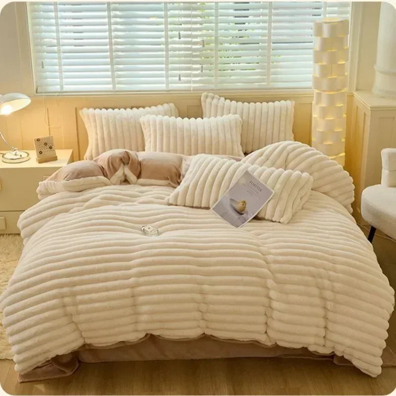 Copripiumino In Peluche Tinta Unita 150x200 Cm Velluto Bifacciale Stile AB Inverno Mantiene Caldo Spessore Morbido