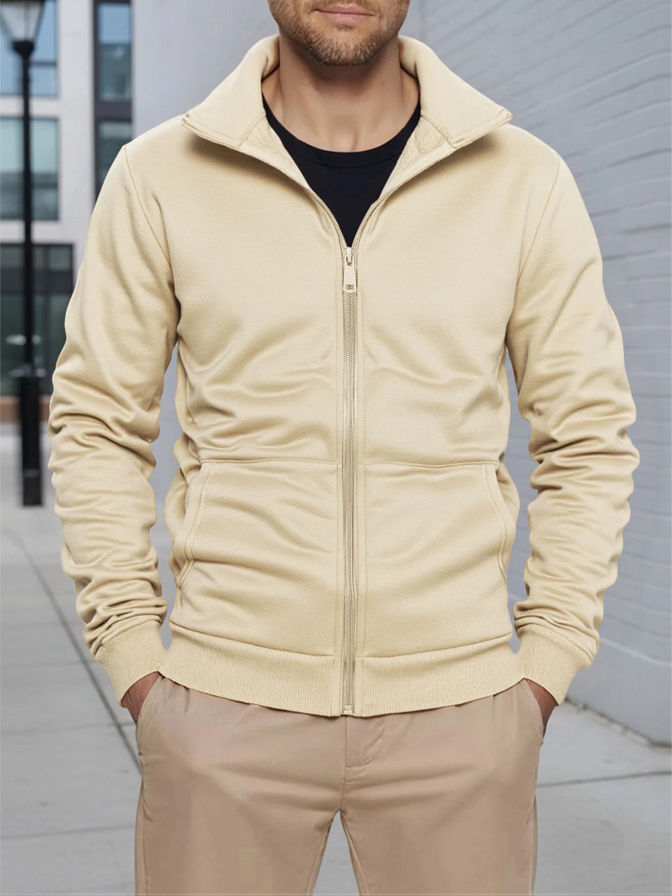 Giacca Uomo Con Cerniera Slim Fit Esterno Streetwear Tinta Unita Calda A Maniche Lunghe Per Primavera Autunno