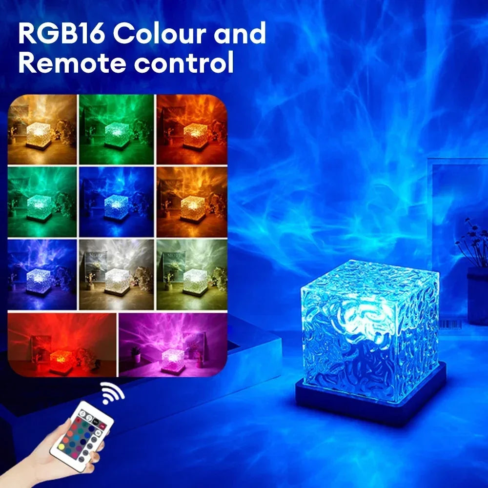 Ondulazioni d'acqua Luci Lampada Proiettore d'acqua dell'oceano Luce Luminorthe lumena Luci Arredamento camera da letto 16 colori Fiamma rotante Luce notturna