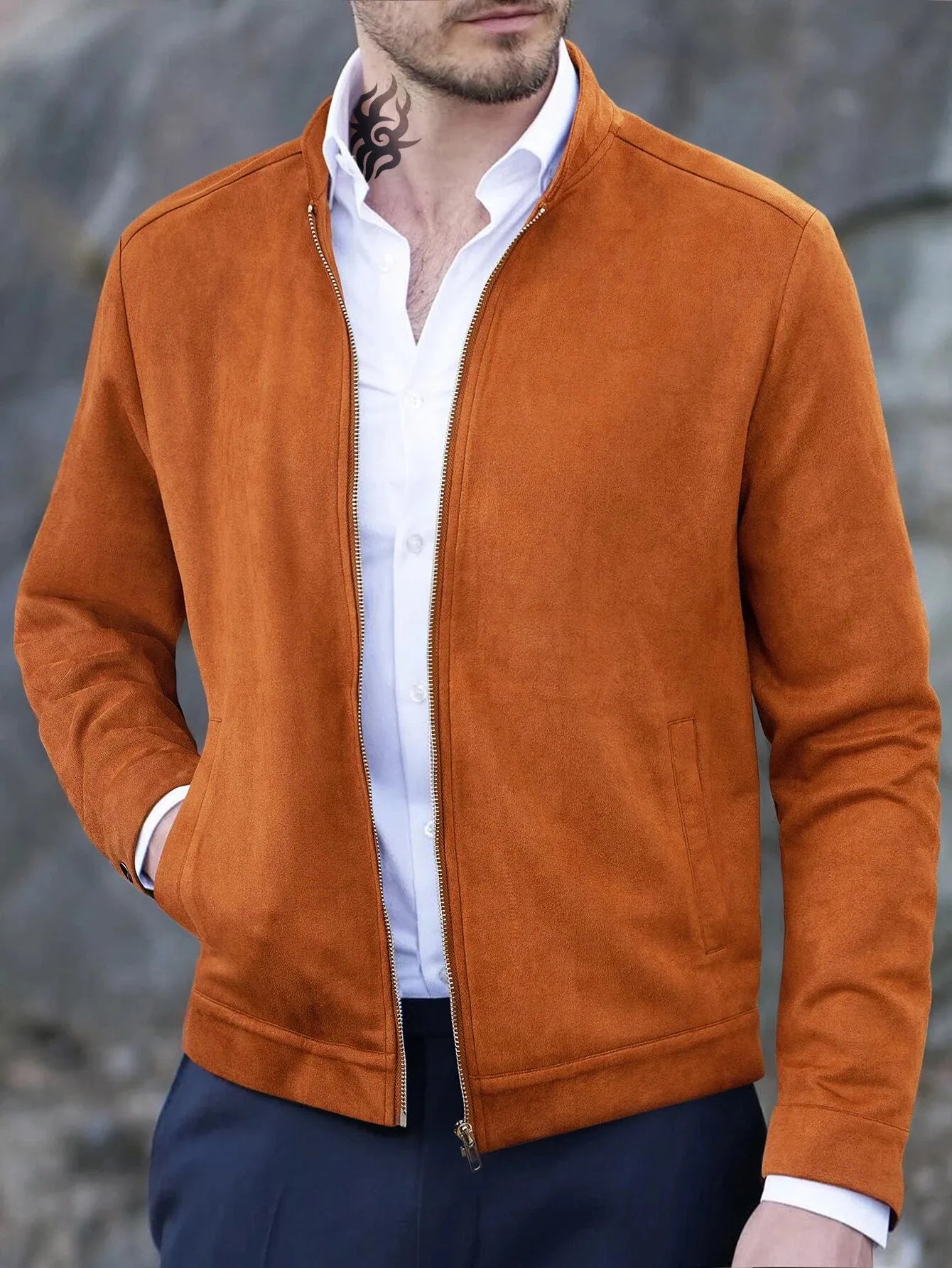 Giacca Uomo Slim Fit Colletto Coreano Autunno Inverno Casual Business Con Cerniera