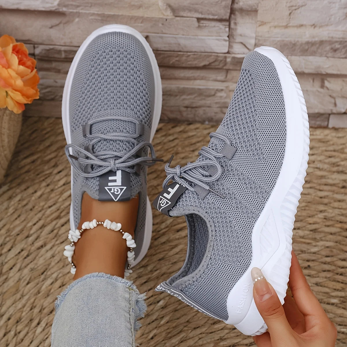 Scarpe Sportive Donna in Maglia Tinta Unica con Suola Morbida Ideali per Correre Tennis Allenamenti Viaggi