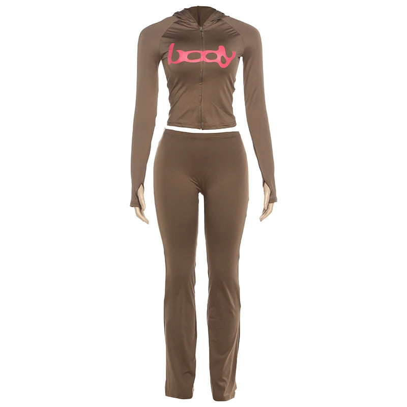 Tuta Due Pezzi Da Donna Con Giacca Cappuccio E Leggings Abbinati Slim Fit Streetwear Sportivo