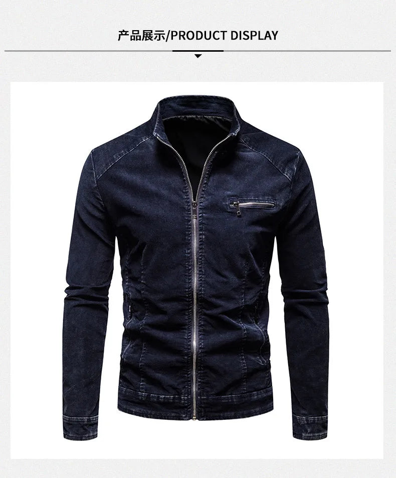 Giacche Di Jeans Da Uomo Slim Fit Primavera Autunno Retrò Capispalla Moda Denim Colletto Coreano Con Cerniera Di Marca