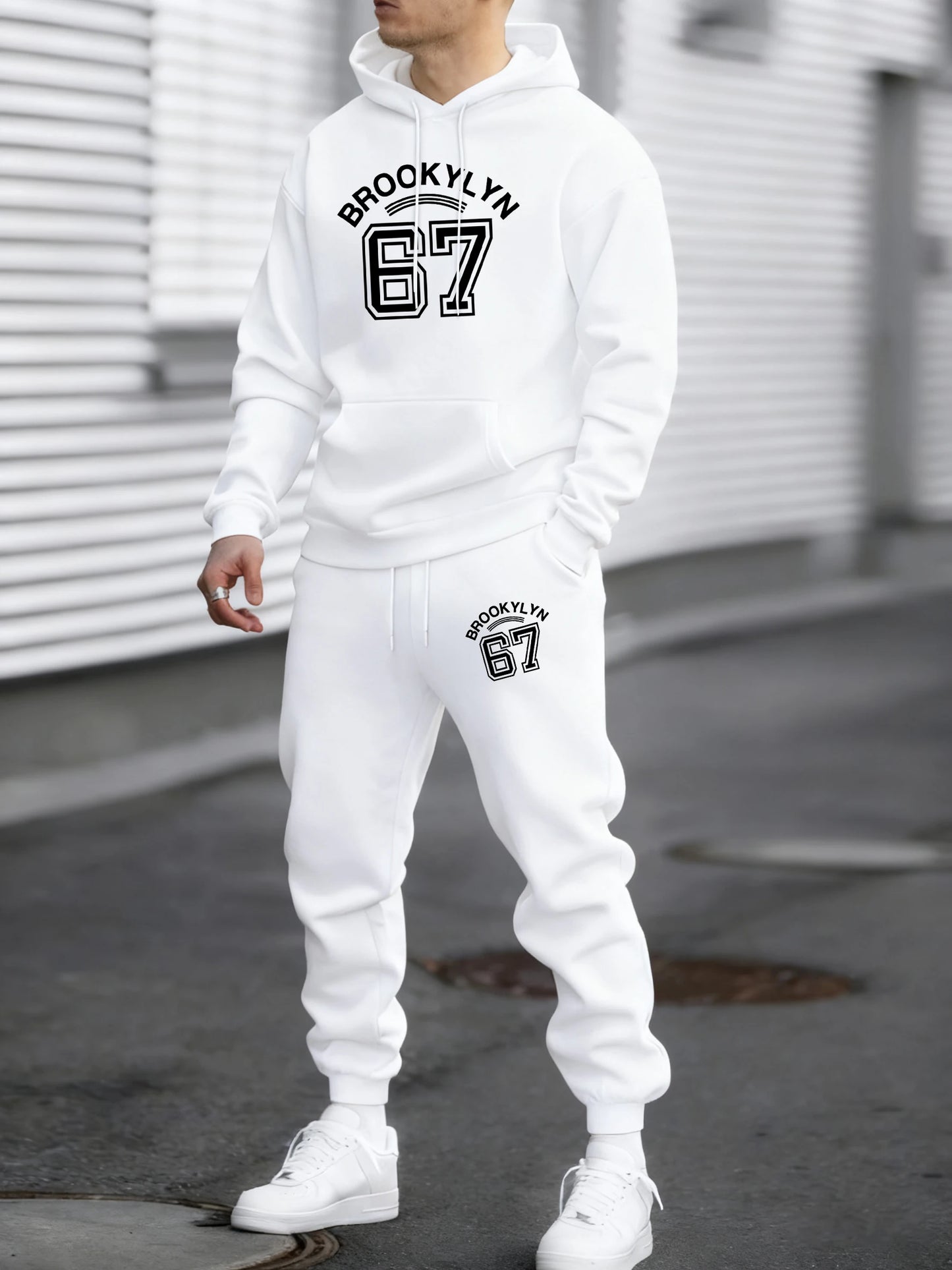 Brooklyn Lettera 67 Stampe Arte Tuta Sportiva Uomo Con Cappuccio In Pile Caldo Pantaloni Larghi Autunno Vintage
