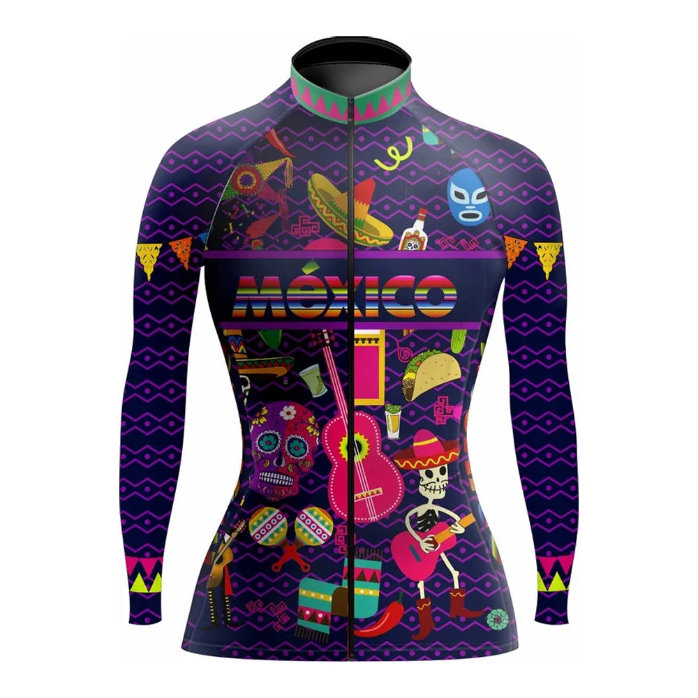 Maglia Ciclismo Da Donna A Maniche Lunghe Stile Messico Primavera Autunno Inverno Con Fodera In Pile Leggera E Calda