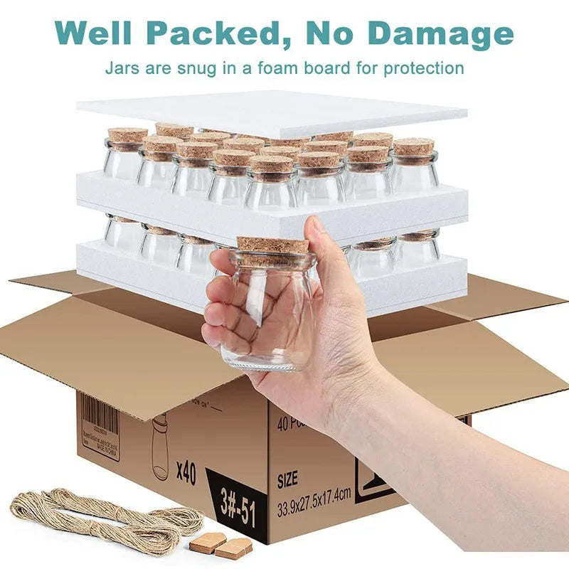 Bottiglie Di Vetro 100 Ml Sigillate Con Tappo In Legno E Corda Di Canapa Set Da 20 Pezzi Per Decorazioni Confetti