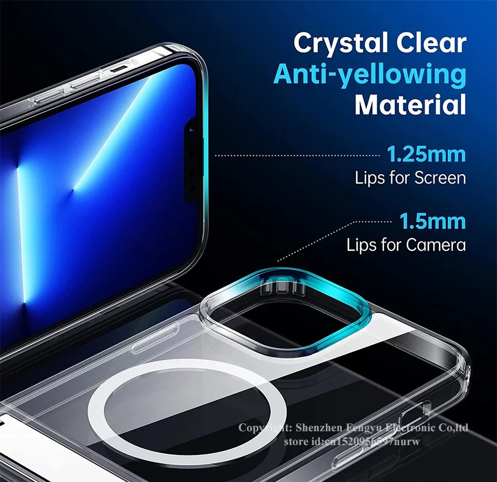 Custodia Magnetica Cristallina Con Cavalletto Per iPhone 12 Mini 13 Mini 15 Pro Max 16 17 Pro Max Con Supporto