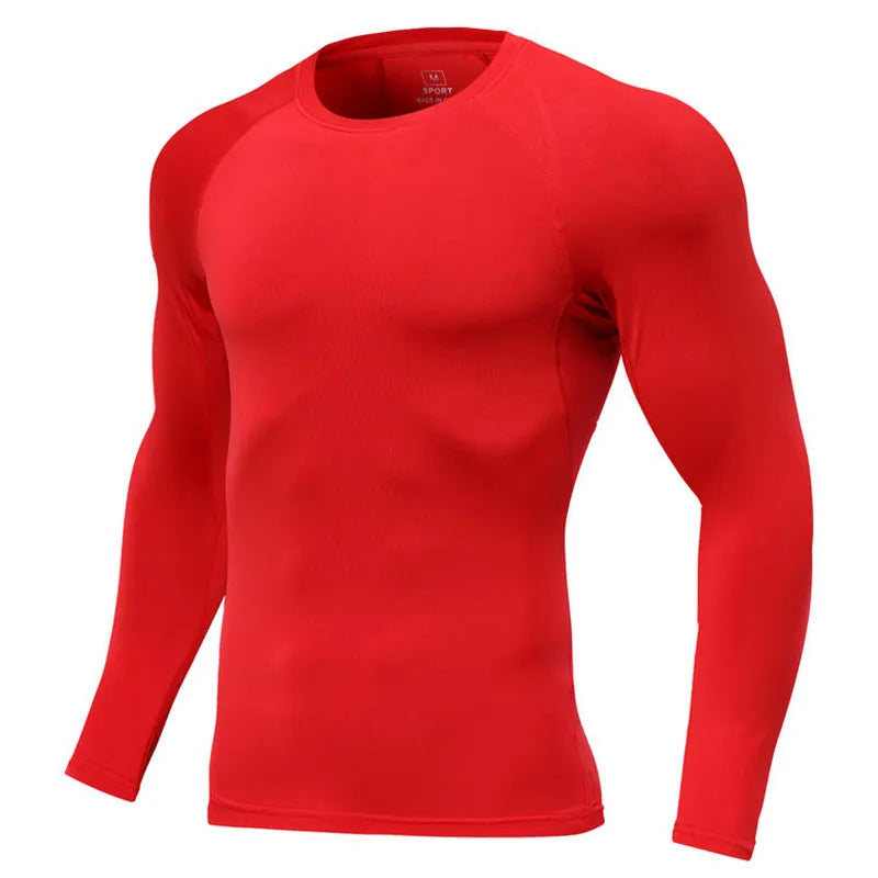 T-shirt da uomo slim a maniche lunghe T-shirt sportiva da palestra T-shirt da compressione fitness da corsa Maglia da calcio da jogging all'aperto attillata rapida