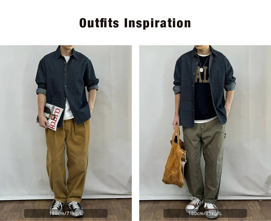 Camicia Jeans Quadri Retrò Da Uomo Con Maniche Lunghe E Giacca Monopetto Con Risvolto Ampio Versatile Primavera Autunno