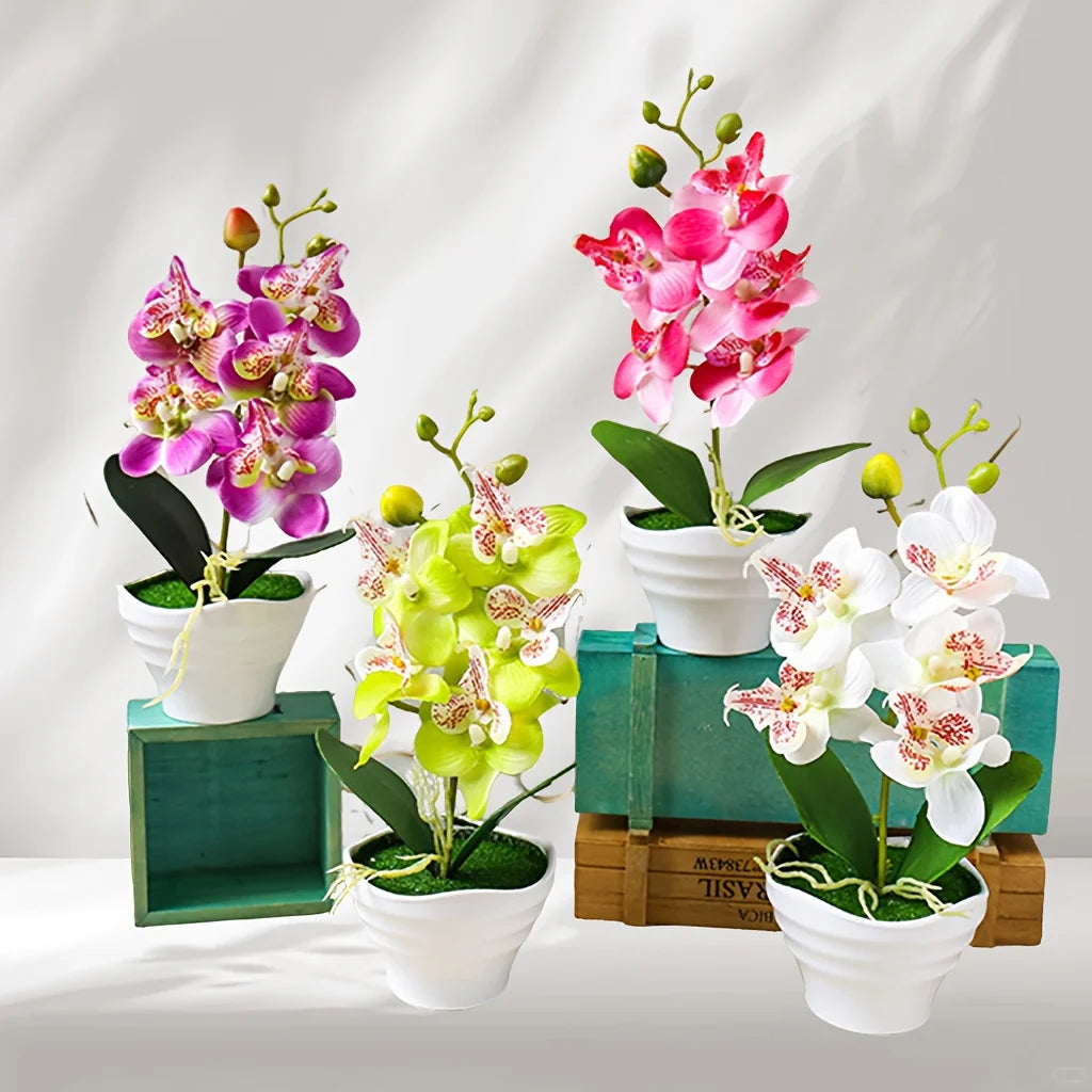 Orchidee Artificiali Con Vaso Bianco Pianta Finta Seta Decorazione Domestica Fiori Finti