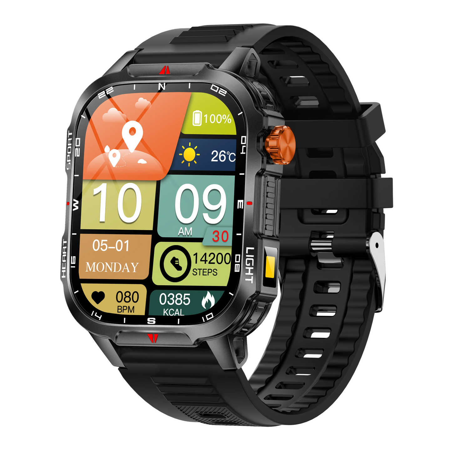 Smartwatch Con Assistente Vocale Schermo HD 2.01 Pollici Chiamata Bluetooth Impermeabile 1100mAh Bussola Esterno
