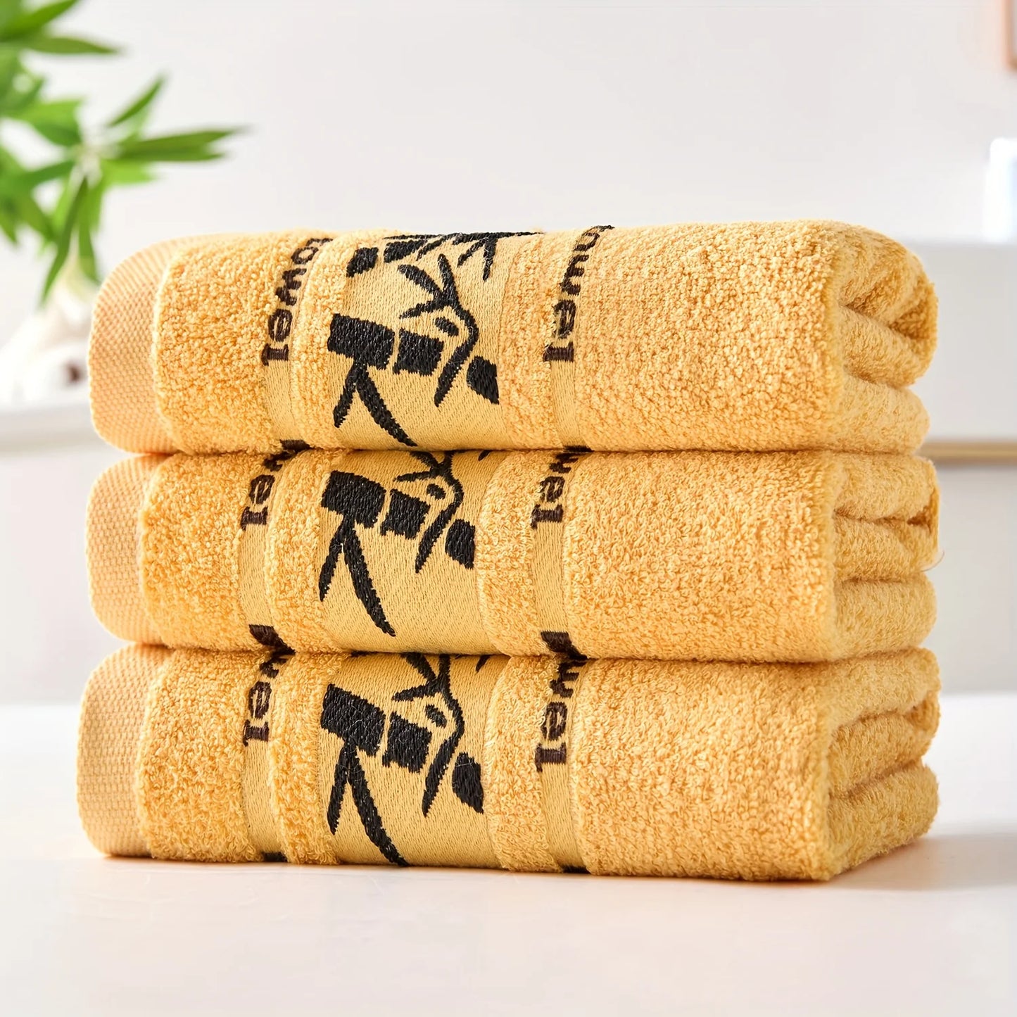 Set Di 3 Asciugamani Da Bagno In Fibra Di Bambù Verde 34x74cm E 70x140cm Per Viso E Mani