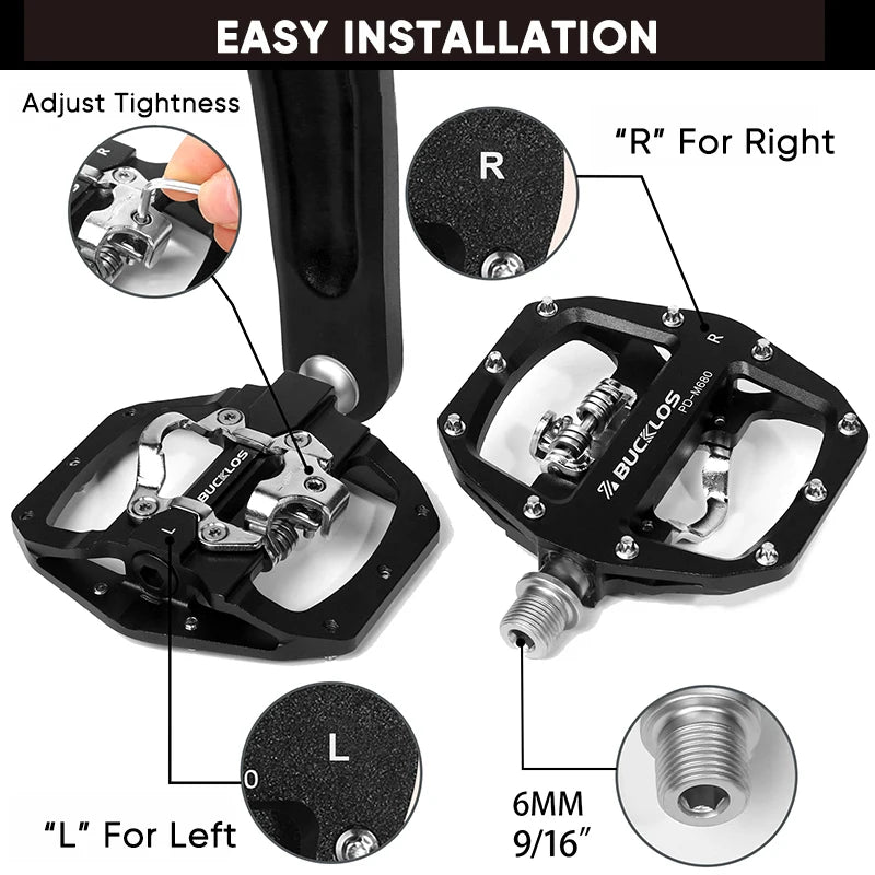 Bucklos Pedali MTB Piatto Piattaforma in Lega di Alluminio con Sistema SPD Integrato Compatibile Mountain Bike