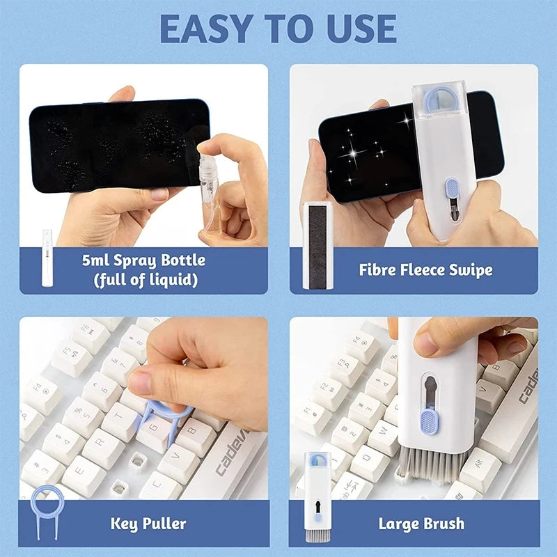Kit 7 In 1 Spazzola Per Pulizia Tastiera Computer Auricolari Detergente Estrattore Copritasti