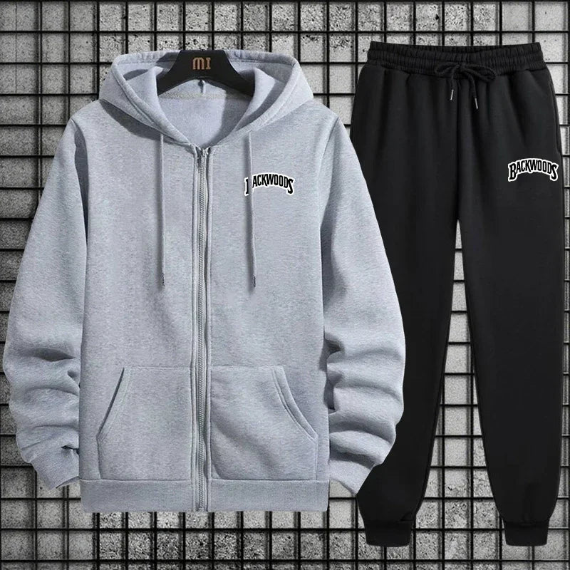 Tuta Sportiva Uomo Primavera 2026 Completo Casual Semplice e Alla Moda con Felpa Cappuccio Zip Singola Pantaloni Jogger