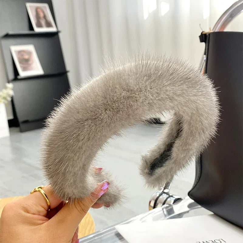 Fascia Per Capelli Inverno In Pelliccia Vera Di Visone Alta Qualità Per Donne Lusso Regalo Elegante