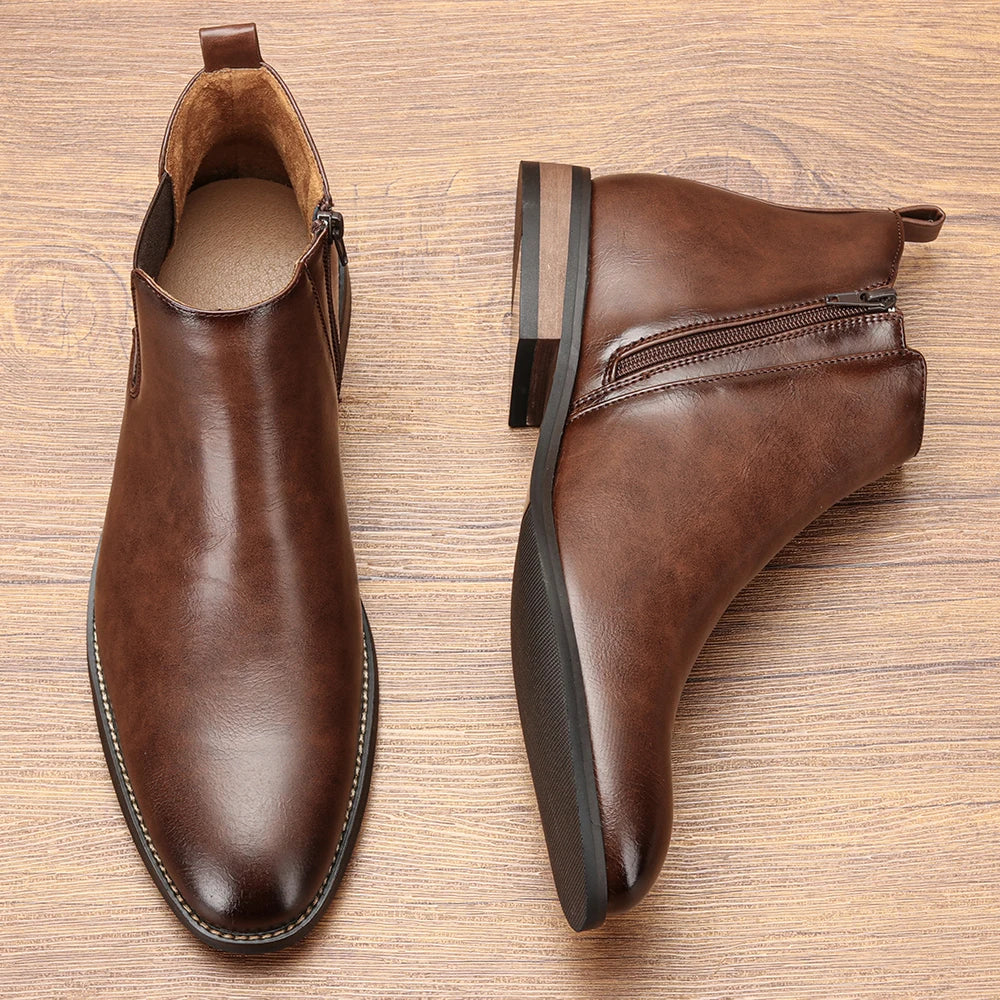 Stivali Chelsea 2025 da Uomo in Pelle con Tacco Medio Punta Affusolata Comfort Moda Eleganti