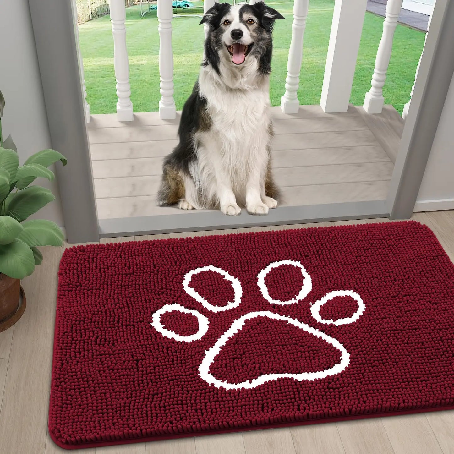 Zerbino Ciniglia Ultra Assorbente Design Zampe Lavabili Antiscivolo Asciugatura Rapida Porta Cane Fangosi