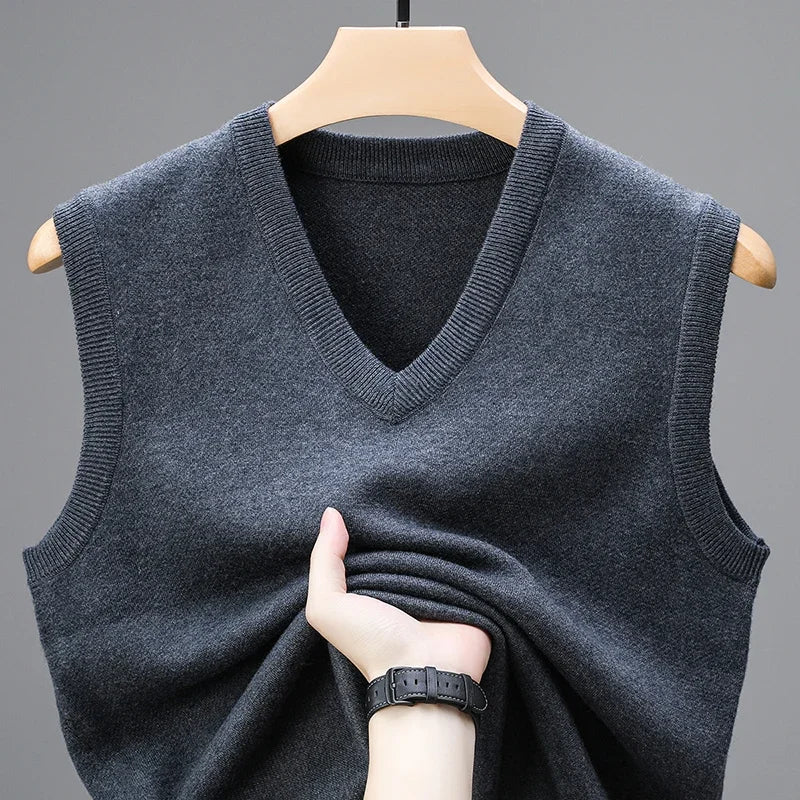 Gilet da Uomo Senza Maniche in Lana Cashmere Lavorato a Maglia Tinta Unita Autunno Primavera Alta Qualità