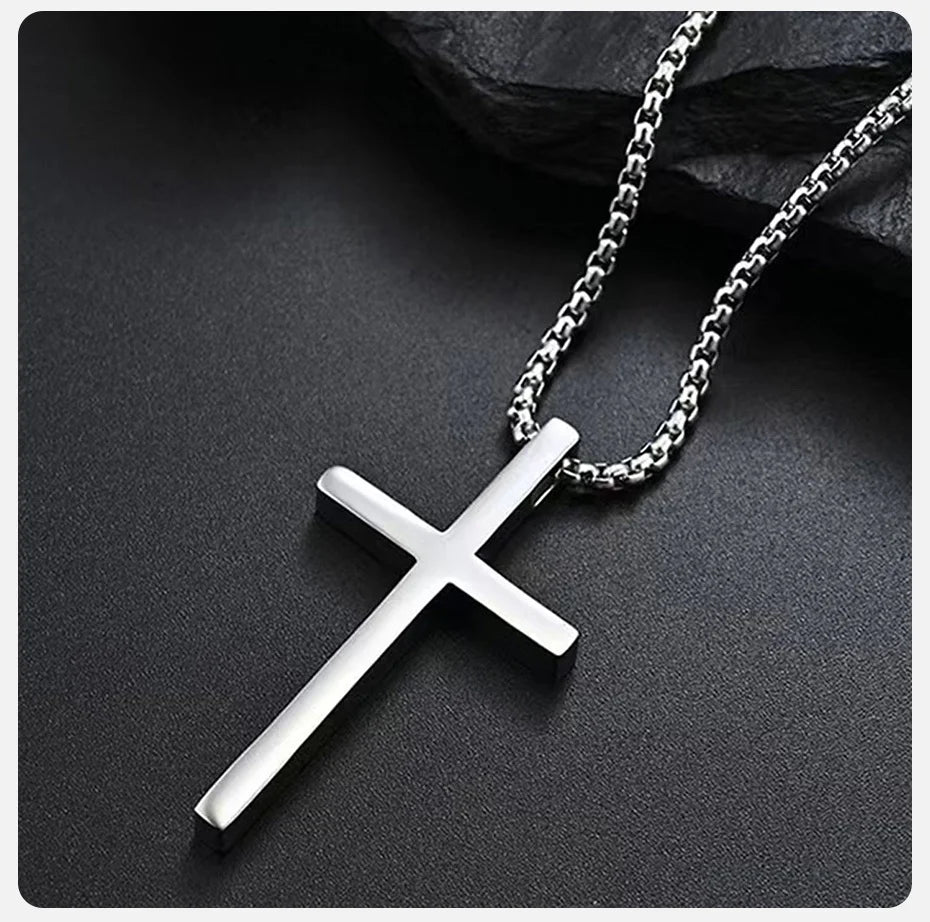 Collana Con Croce Vnox In Acciaio Inossidabile Catena A Scatola Argento Nero Per Uomo E Donna Lunghezza 55 Cm O 60 Cm