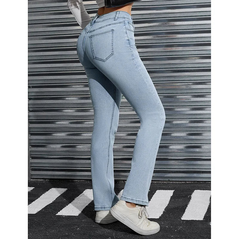 Jeans Donna Vita Alta Svasati A Gamba Dritta In Denim Classico 2025 Pantaloni Casual Eleganti Per Ragazze