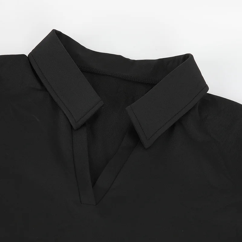 Body sexy da donna a maniche lunghe Colletto rovesciato Scollo a V Shapewear Camicia per il controllo della pancia Camicia per il sollevamento del sedere Compressione senza cuciture