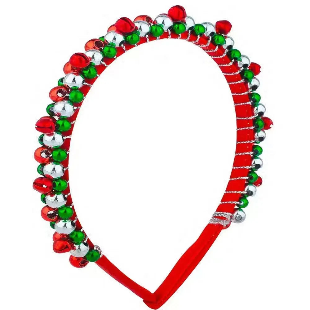 Fascia Natalizia Festiva Con Perline Rosse Verdi Accenti Dorati E Ciondoli A Campana Poliestere Avvolto A Mano
