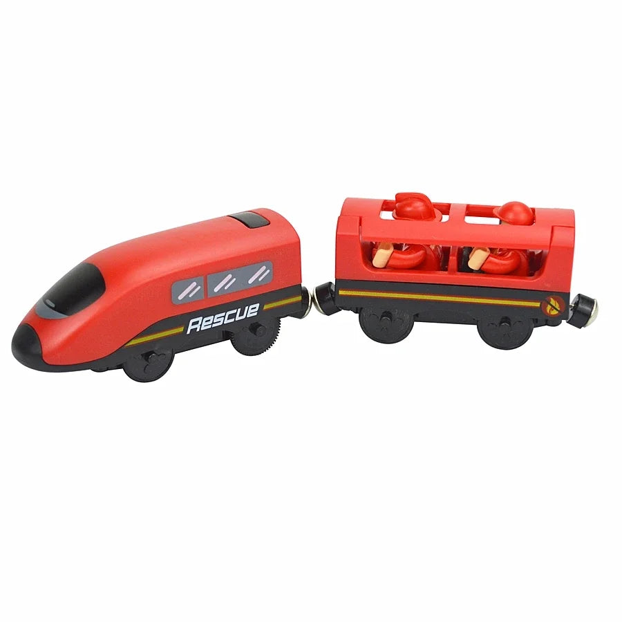 Treno Elettrico Magnetico Locomotiva Per Slot Auto Binario In Legno Con Due Carrelli Giocattolo Leduo Track