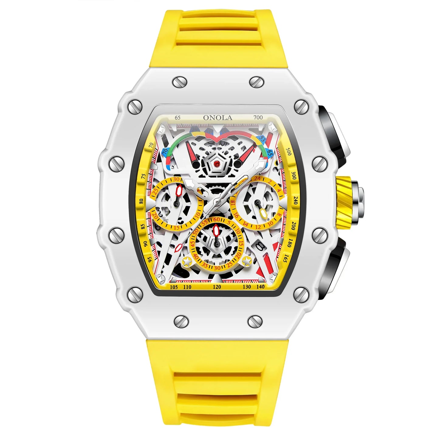 Orologio Da Uomo Di Lusso Onola Moda Casual Cinturino In Silicone Multifunzione Quarzo Impermeabile Bianco