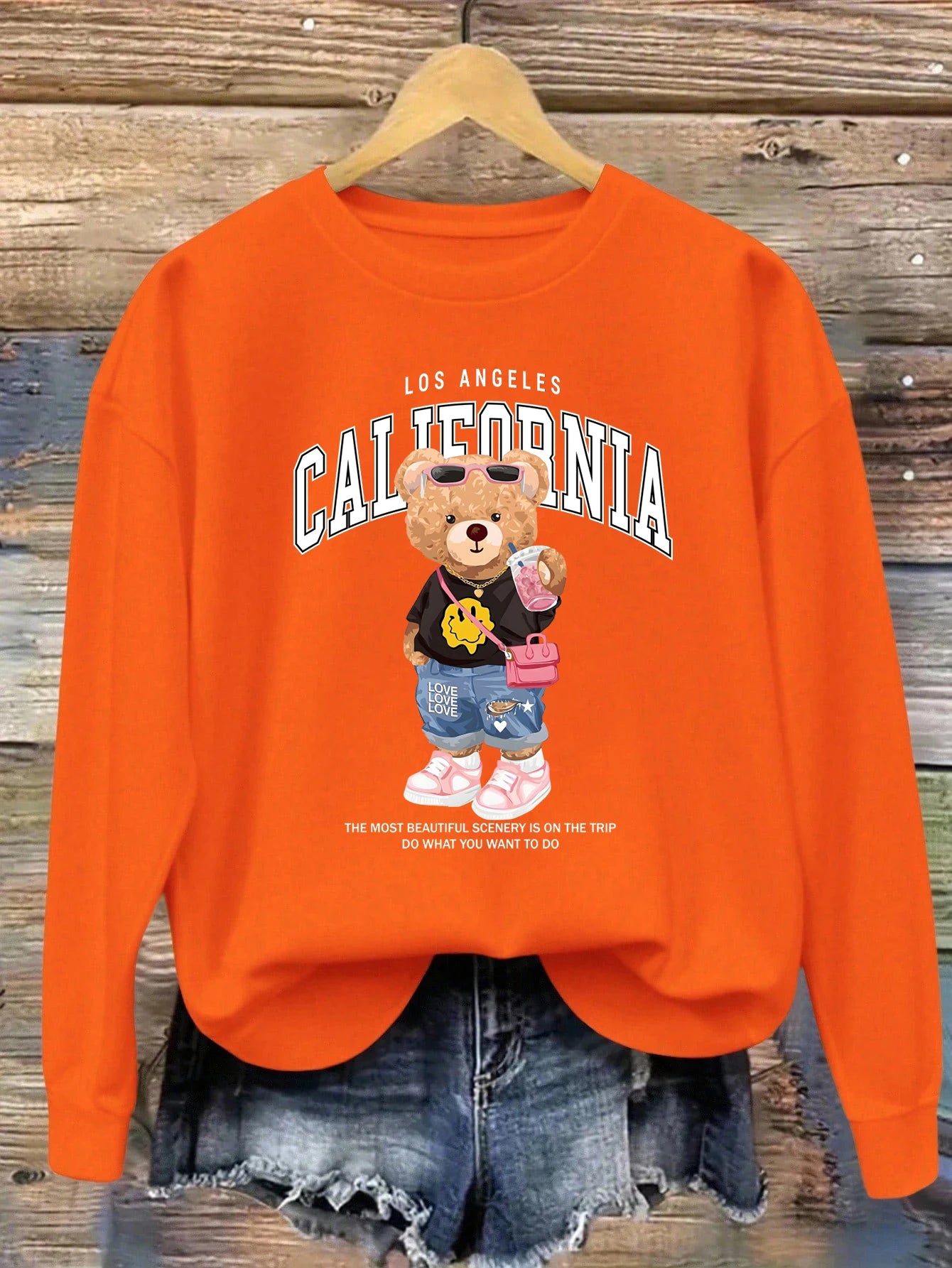 Orsetto Bere Tè Al Latte Stampato Pullover Da Donna Con Collo A O Felpa In Pile Streetwear Autunno