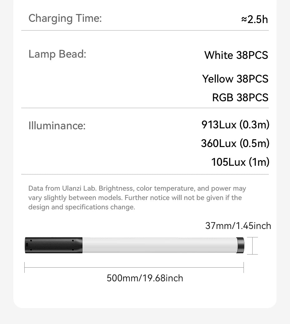 Ulanzi VL119 10W RGB Bacchetta Luminosa Palmare per Fotografia e Video 2500K 9000K Bicolore Vlog Live Streaming