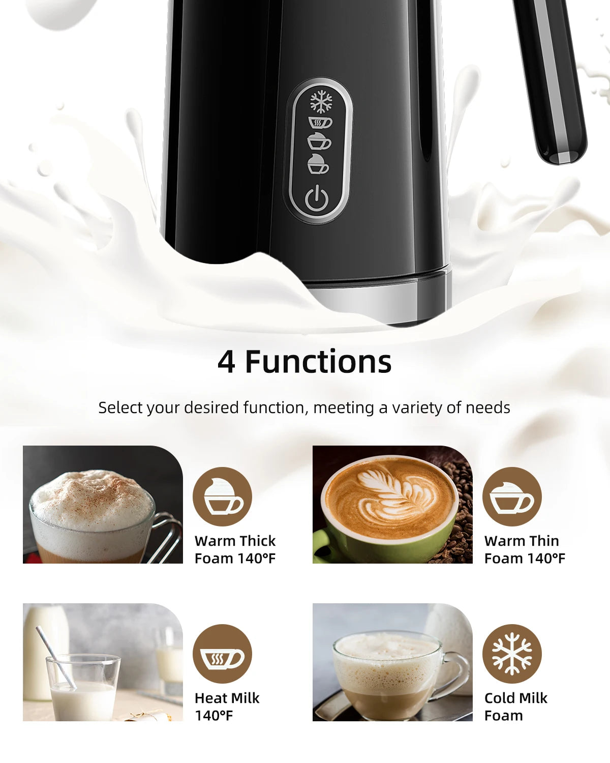 Biolomix Montalatte Intelligente 5 in 1 con Display Touch LED Schiuma Calda e Fredda per Caffè e Latte