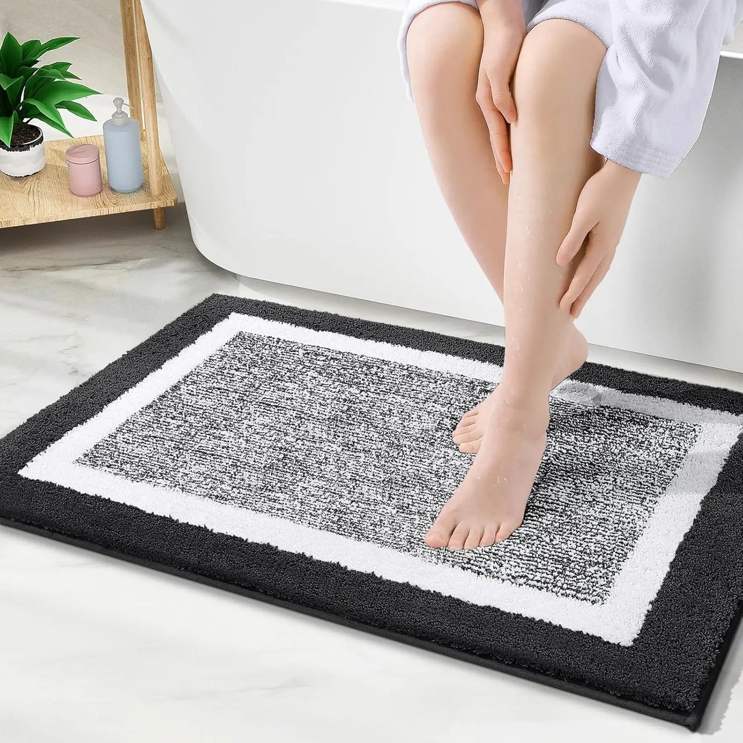Tappetino Bagno Microfibra Shaggy Assorbente Antiscivolo Lavabile Lavatrice Tappeto Doccia Asciugatura Rapida