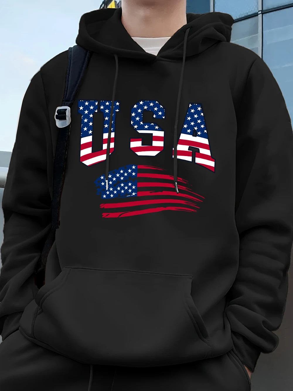 Felpa Con Cappuccio Da Uomo Con Stampa Bandiera USA In Pile Invernale Caldo Oversize Hip Hop Abbigliamento Sportivo