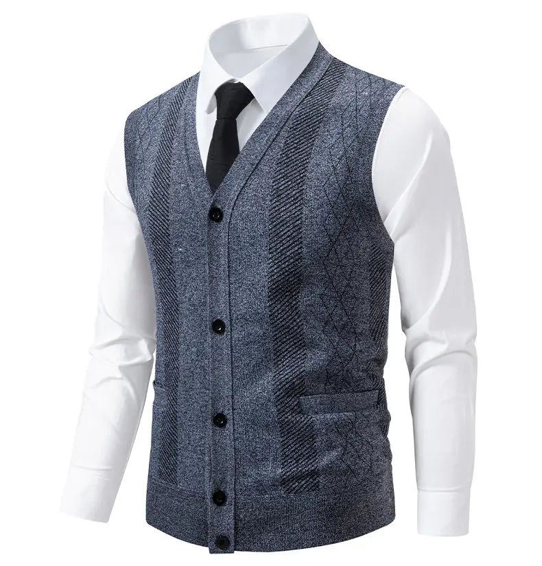 Cardigan Senza Maniche Da Uomo Gilet In Maglia Con Scollo A V Bottoni Argyle Lavorato Con Tasche