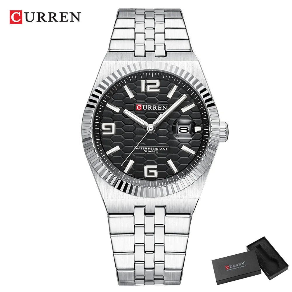 Curren Orologio Quarzo Nero Classico Con Lancette Luminose Data Automatica Cinturino In Acciaio Inox Uomo