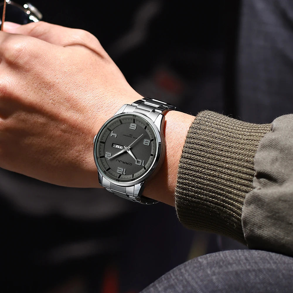 CRRJU Orologi Da Uomo Nuovi Casual Business Cinturino In Acciaio Inox Quarzo Con Data Lancette Luminose