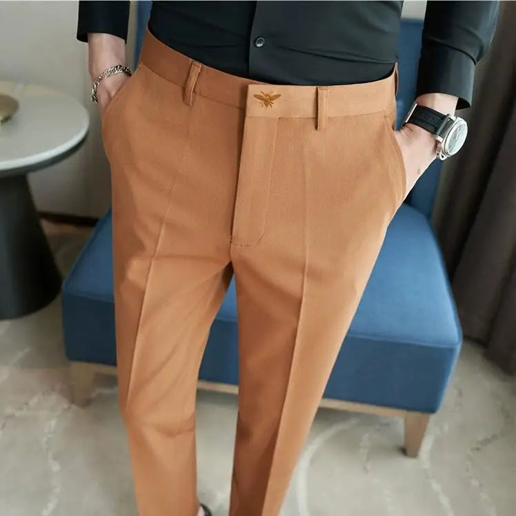Pantaloni Formali Da Uomo Vita Alta Solidi Autunnali Cammello Slim Fit Abito Casual 2025 Hommes