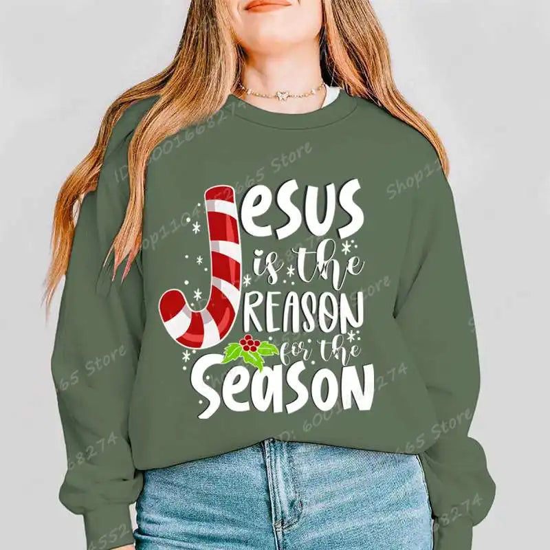 Felpa Da Donna Con Stampa Gesù È La Ragione Per La Stagione Regalo Di Natale Felpa Cristiana Natalizia A Maniche Lunghe