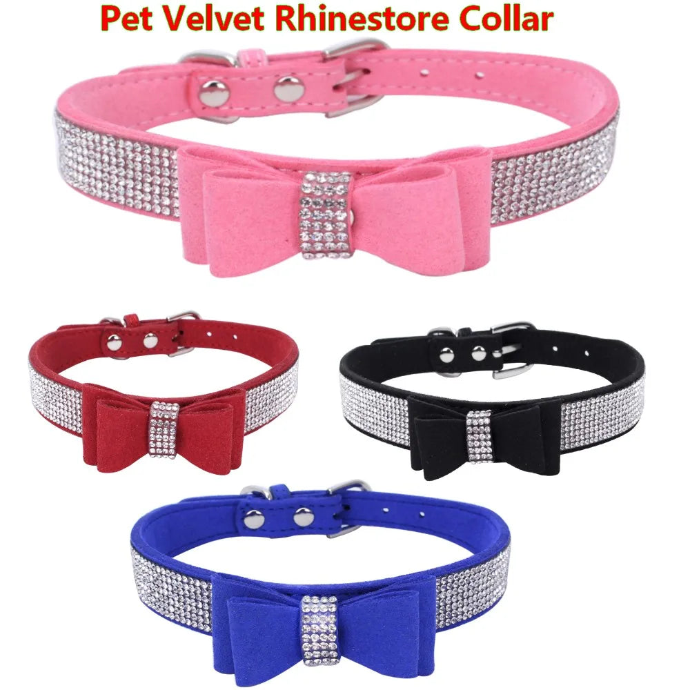 Guinzaglio Per Collare In Pelle Di Velluto Con Strass Bling E Decorazione Farfalla Accessori Di Moda