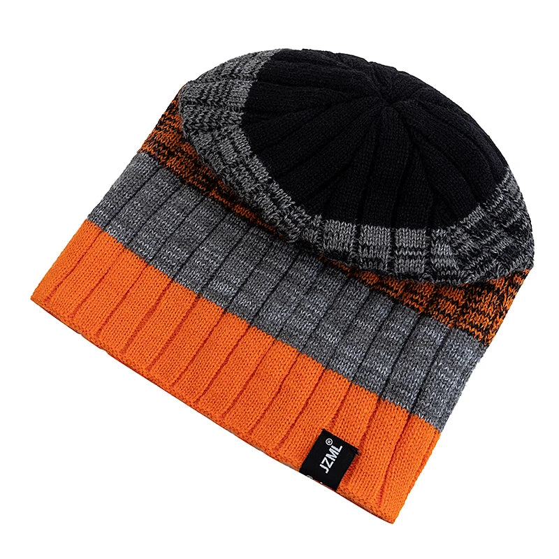 Cappello Cuffia Unisex Con Etichetta JZML Berretto Casual A Strisce Colorate Lavorato A Maglia Invernale