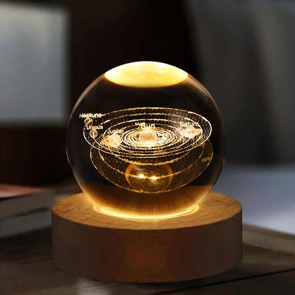 Luci Notturne Con Sfera Di Cristallo Lunare 3D Galassia Astronauta Illuminazione Laser Intaglio Regalo Di Compleanno